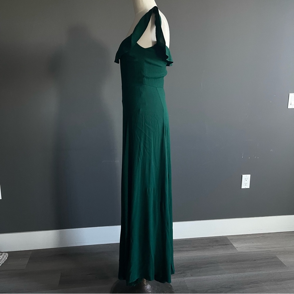 Reformation Emerald Green Off-Shoulder Maxi Dress Ruffle Sleeve Parisian Minimal - Picture 4 of 12